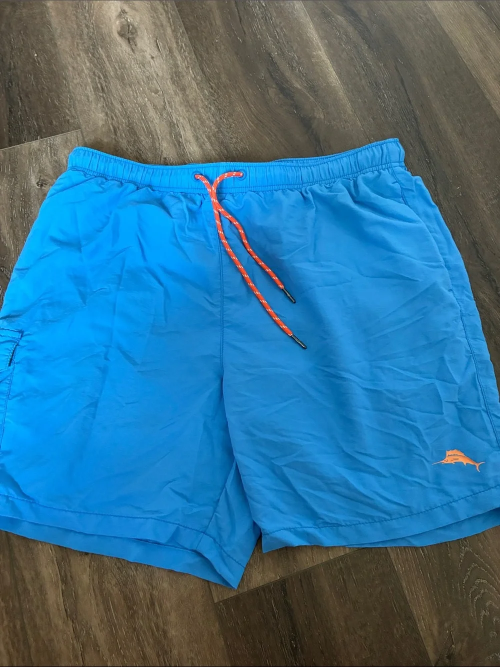 Tommy Bahama Bright Blue Swim Trunks with Orange Drawstring